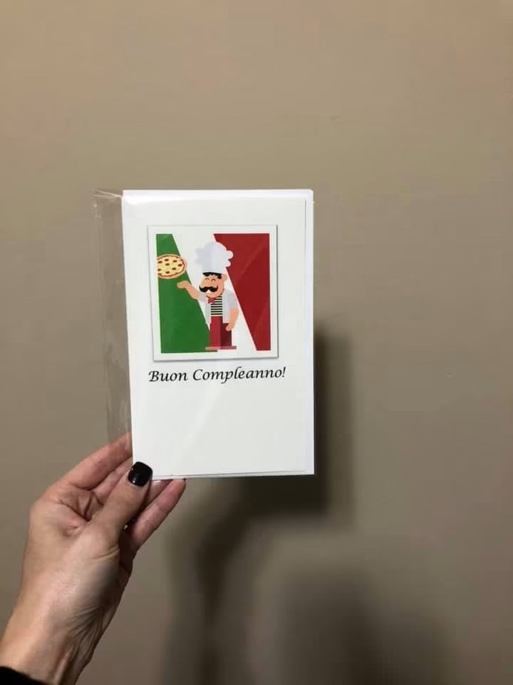 Italian Birthday Card, Buon Compleanno, Pizza Chef Card, Italy Card