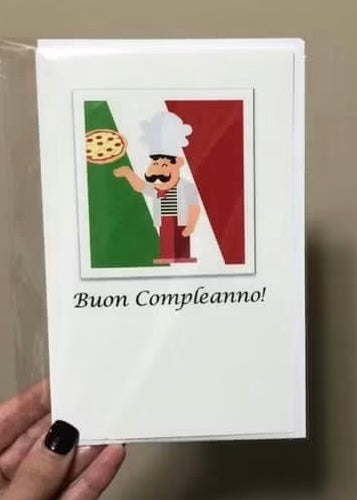 Italian Birthday Card, Buon Compleanno, Pizza Chef Card, Italy Card
