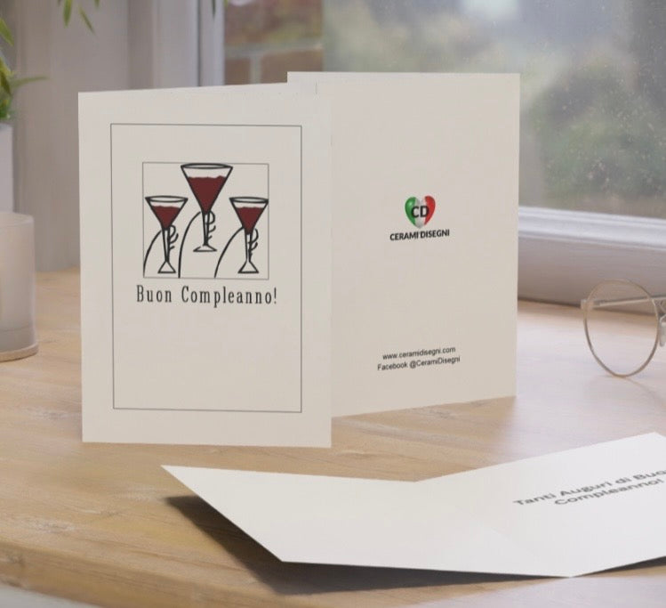 Italian Birthday Card, Buon Compleanno, Wine Glass Card, Italy Card