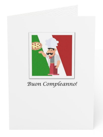 Italian Birthday Card, Buon Compleanno, Pizza Chef Card, Italy Card